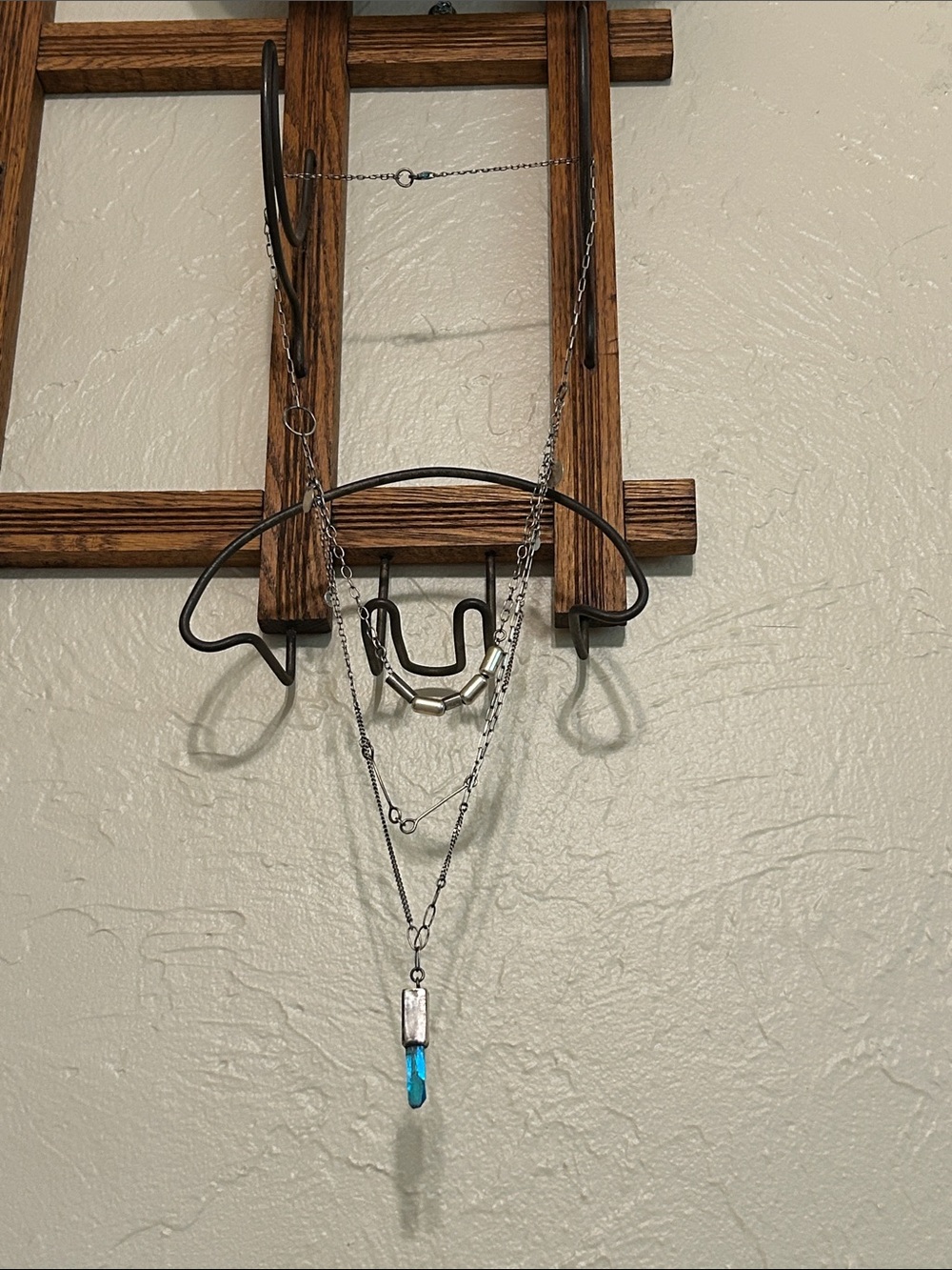 Layered Sterling silver/ aqua aura/oxidized necklace, industrial, very unique